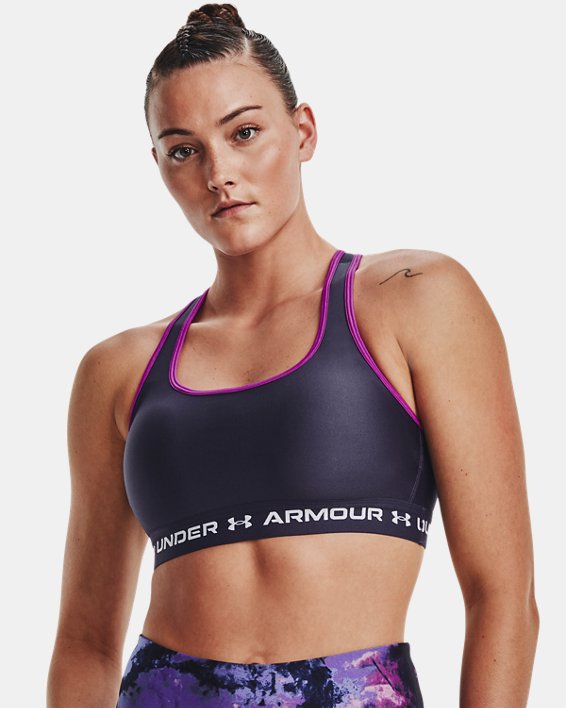 Women's Armour® Mid Crossback Sports Bra, Gray, pdpMainDesktop image number 2